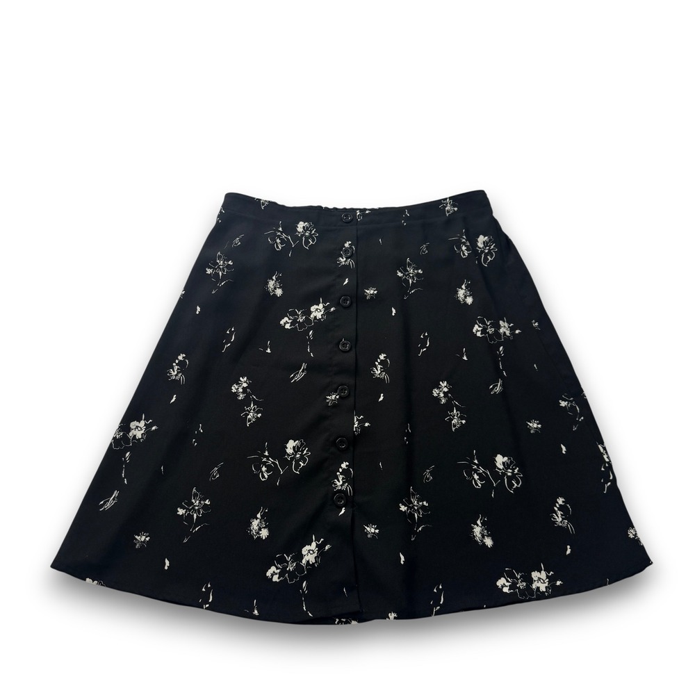 Halogen Womens Black White Floral Button Front A-Line Skirt Size M HA433167MI